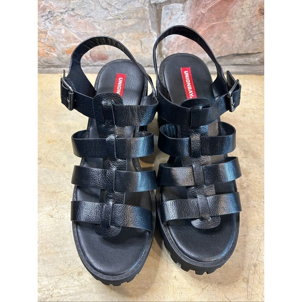 Union Bay Lexie Black Y2K Chunky Platform Gladiator Strappy Sandals Size 9M
